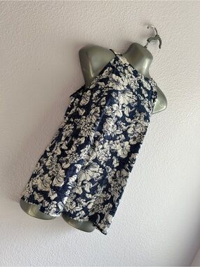 Fortune & Ivy floral halter tank features a blue & white botanical print